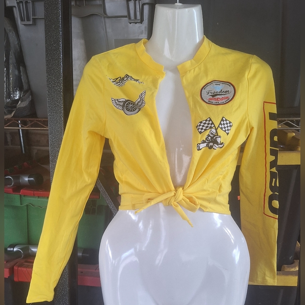 Vibrant Yellow Women's Blouse with Graphic Accents